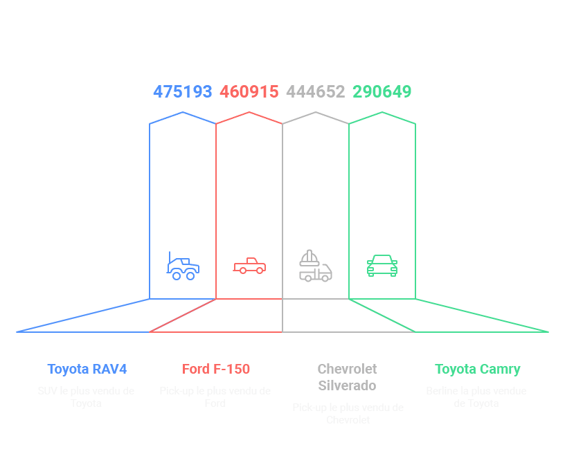 Infographie comparaison Toyota RAV4 Vs Ford F-150 vs Chevrolet Silverado